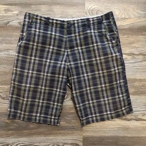 Old Navy Blue and Green Plaid Twill Chino Cotton Shorts 34